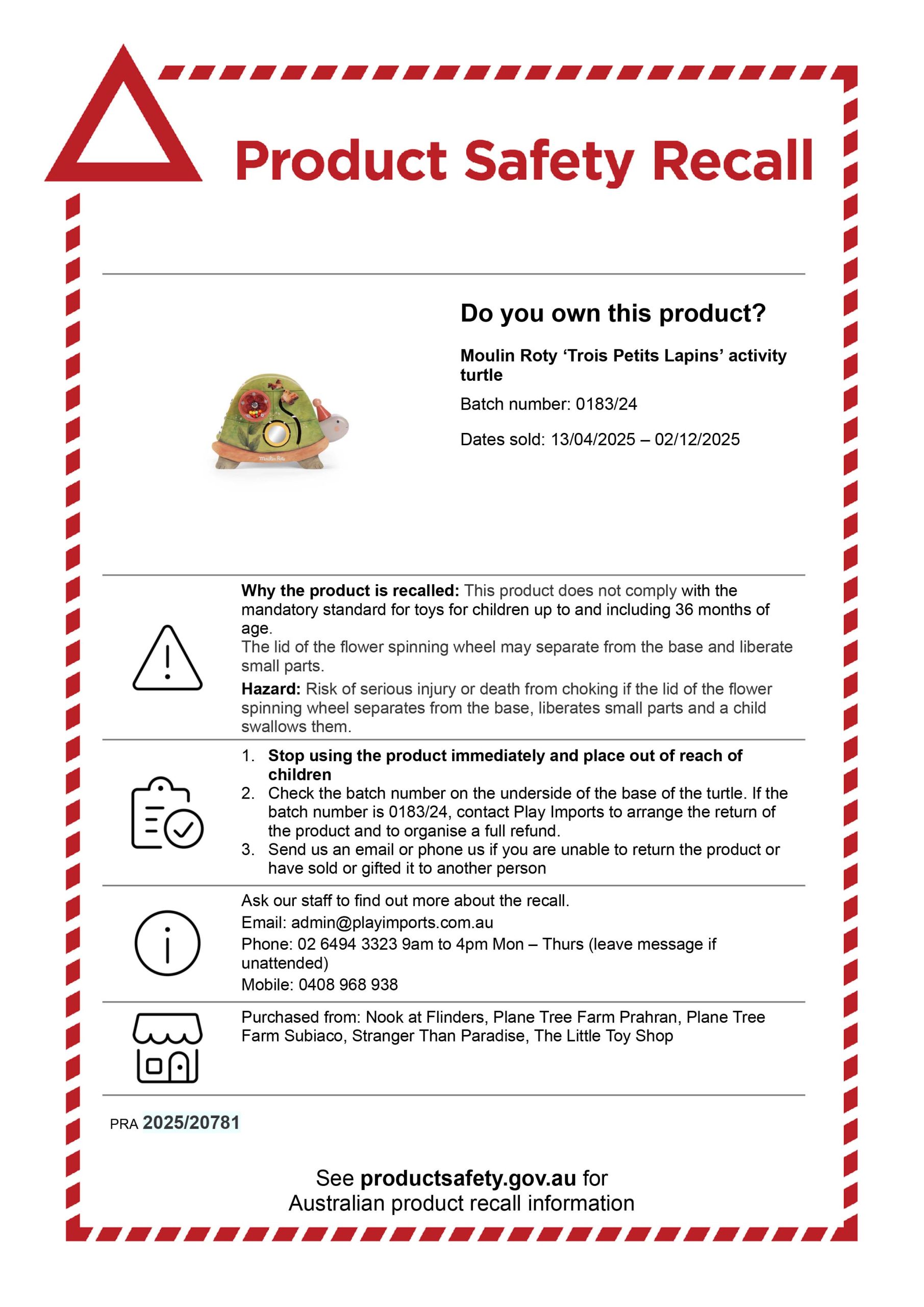 product safety recall - activity turtle