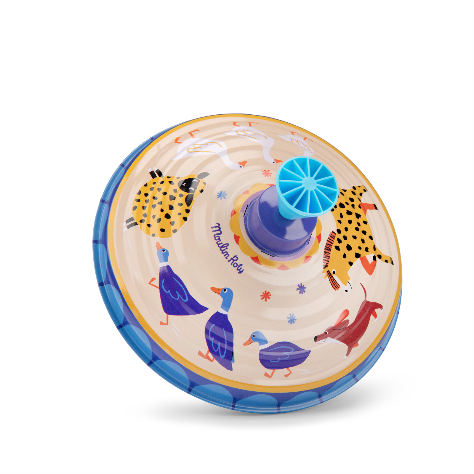 Les Jouets metal large spinning top, animals