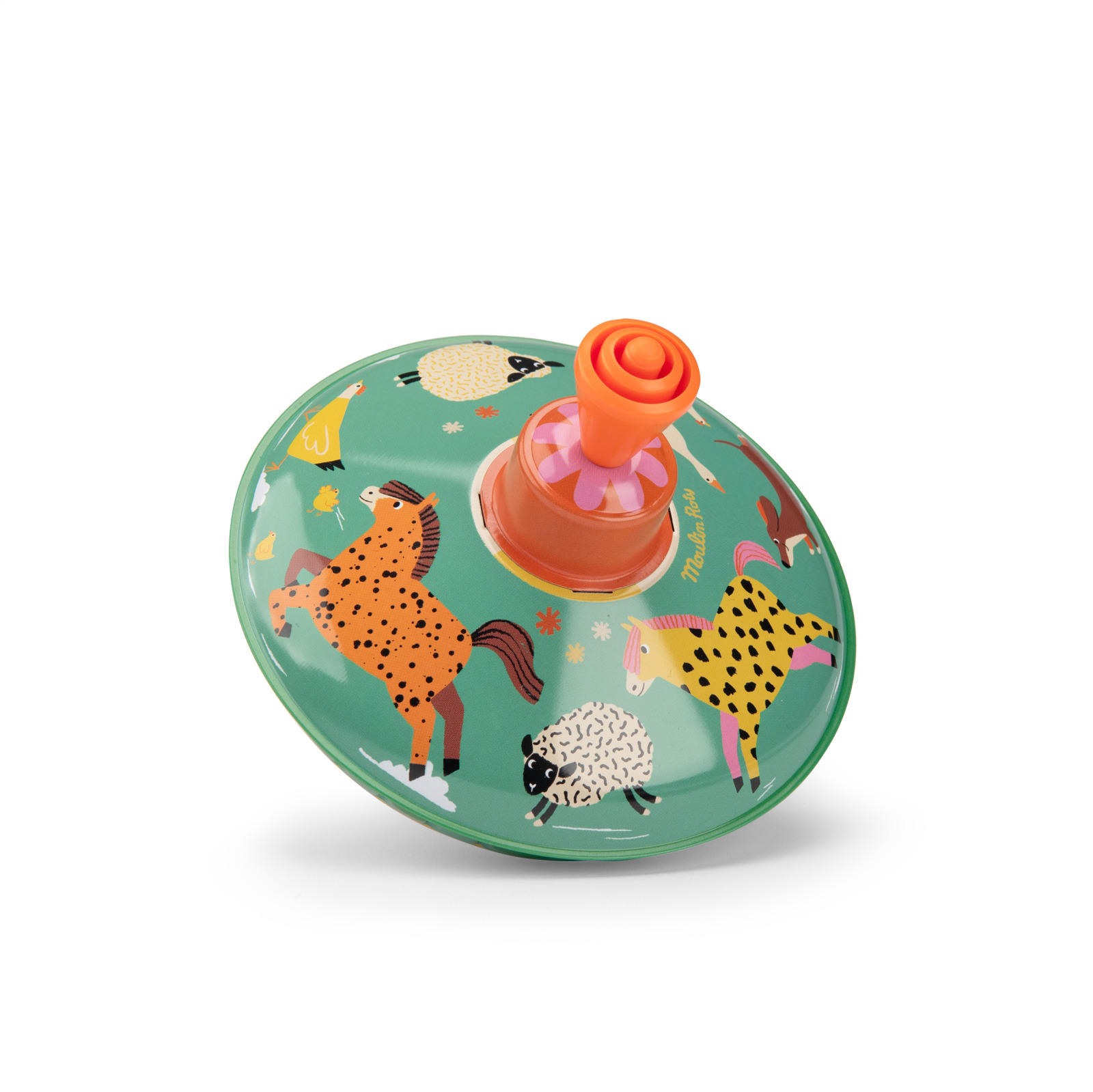 Les Jouets metal small spinning top, animals